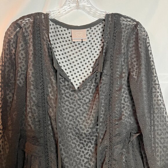 Women's Sheer Black Anthro Vanessa Virginia Long Slv Blouse Size 4 - Picture 3 of 6